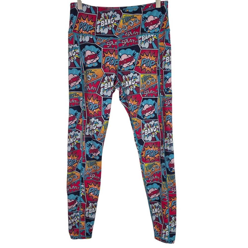CONSTANTLY VARIED GEAR Leggings Womens Medium Comic Print Pockets Yoga Ankle